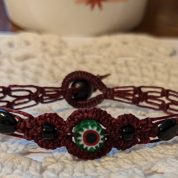 Handcrafted Bracelet Circumference Approx 6 1/4" Color Maroon - Picture 3 of 4